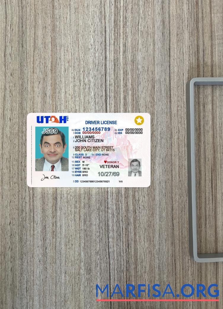 Blank USA Utah driving license 2021 present version 2 photolook sample